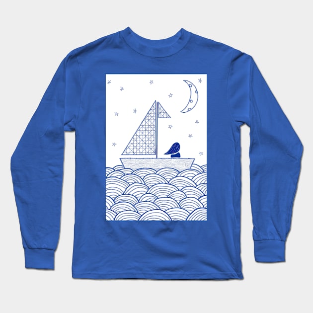 Night Boat Long Sleeve T-Shirt by Charlotsart